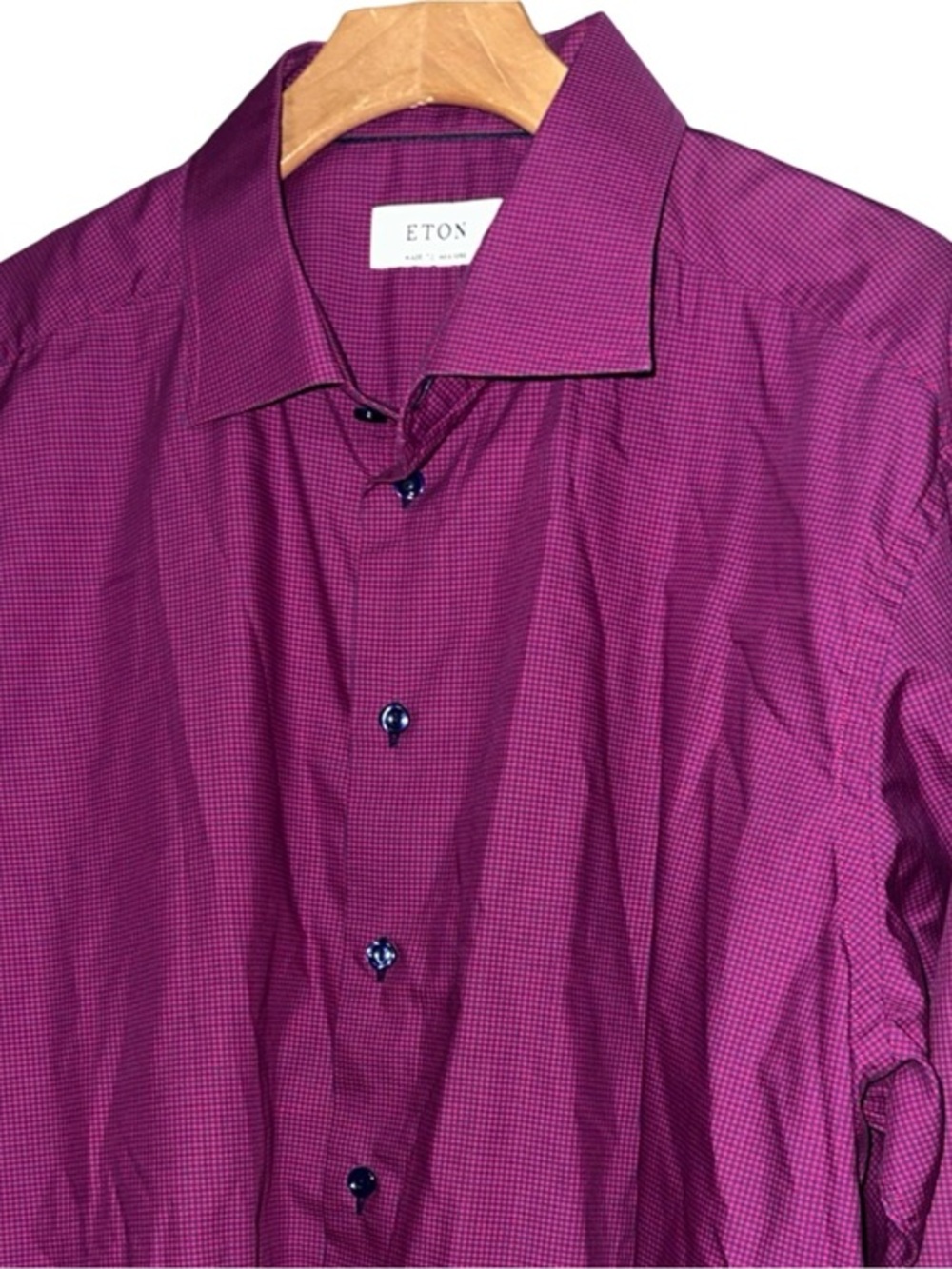 Eton Men's Size XL Magenta Micro Check Button Down Dress Shirt